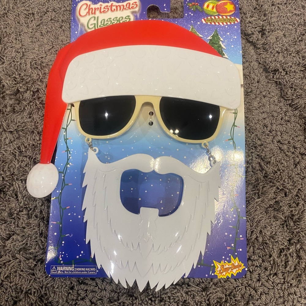 Festive Santa Hat Sunglasses with White Beard - Red and White